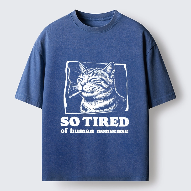 Tokyo-Tiger Cat Tired Of All Human Nonsense Washed T-Shirt