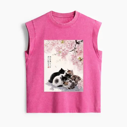 Tokyo-Tiger Cute Cats Sakura Garden Women's Washed Tank Tops