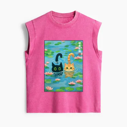 Tokyo-Tiger Cats In The Lotus Pond Women's Washed Tank Tops