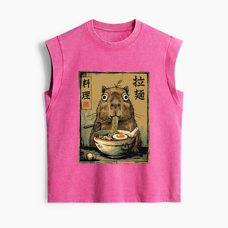 Tokyo-Tiger Cute Capybara Eating Ramen Women's Washed Tank Tops