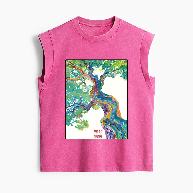 Tokyo-Tiger Colorful Magic Tree Women's Washed Tank Tops
