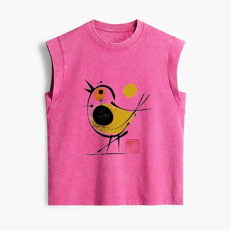 Tokyo-Tiger Aesthetic Yellow And Black Bird Women's Washed Tank Tops