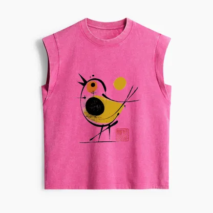 Tokyo-Tiger Aesthetic Yellow And Black Bird Women's Washed Tank Tops
