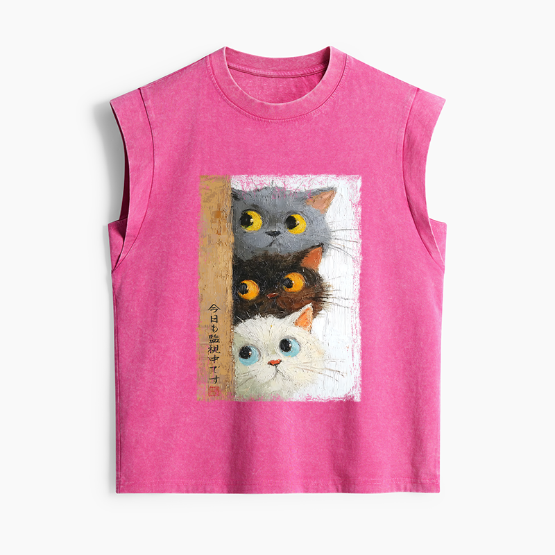Tokyo-Tiger Three Cute Cats Watch You Women's Washed Tank Tops