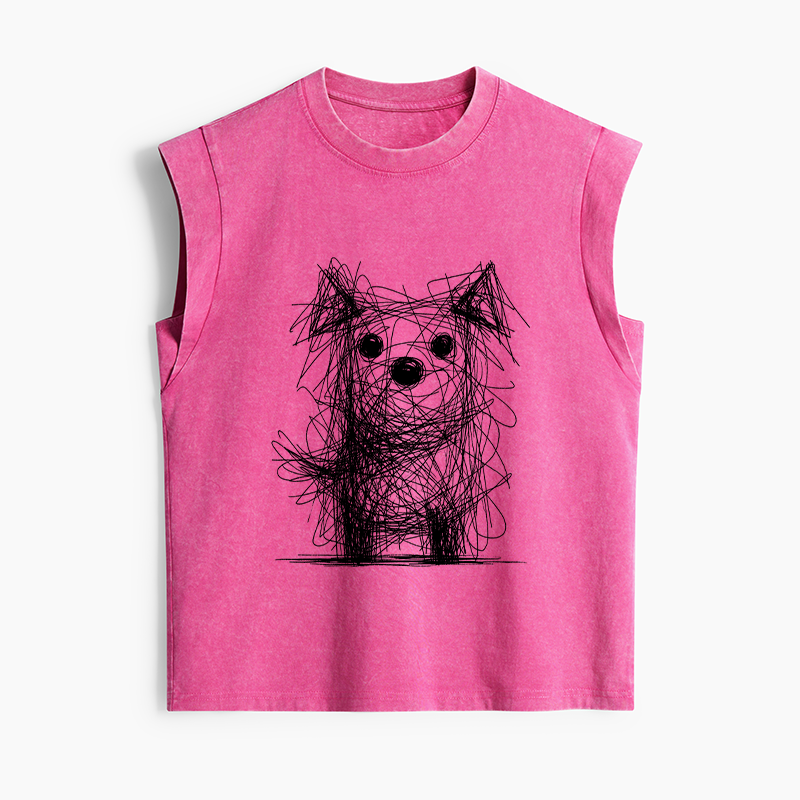 Tokyo-Tiger Scruffy Dog Chaos Art Women's Washed Tank Tops