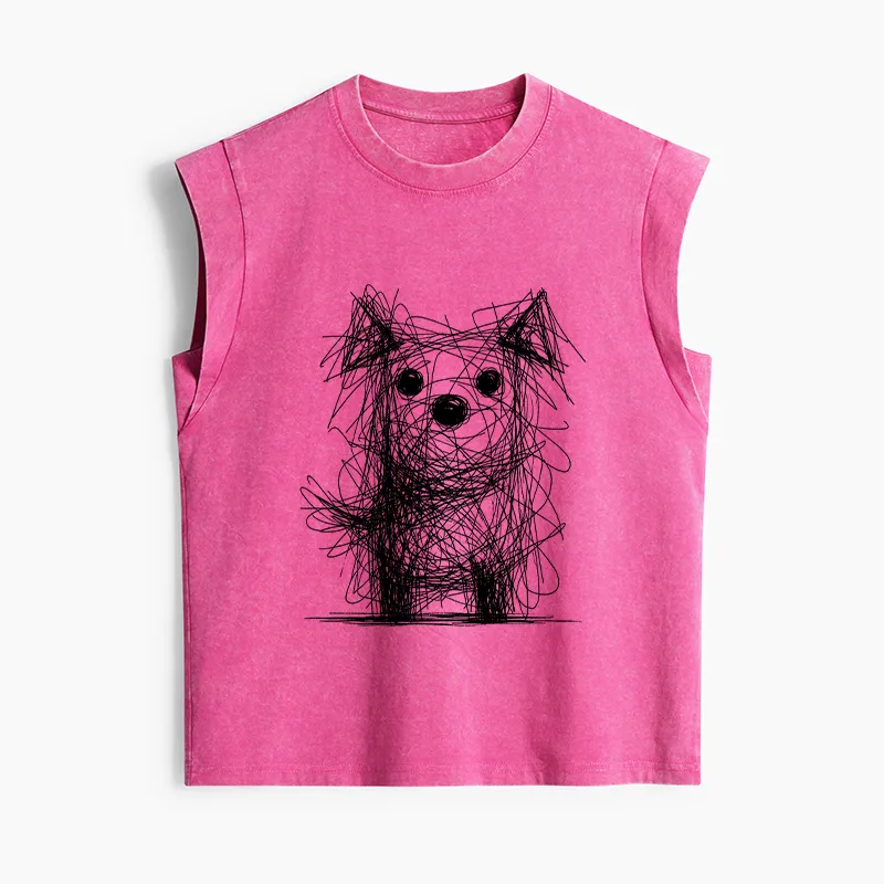 Tokyo-Tiger Scruffy Dog Chaos Art Women's Washed Tank Tops