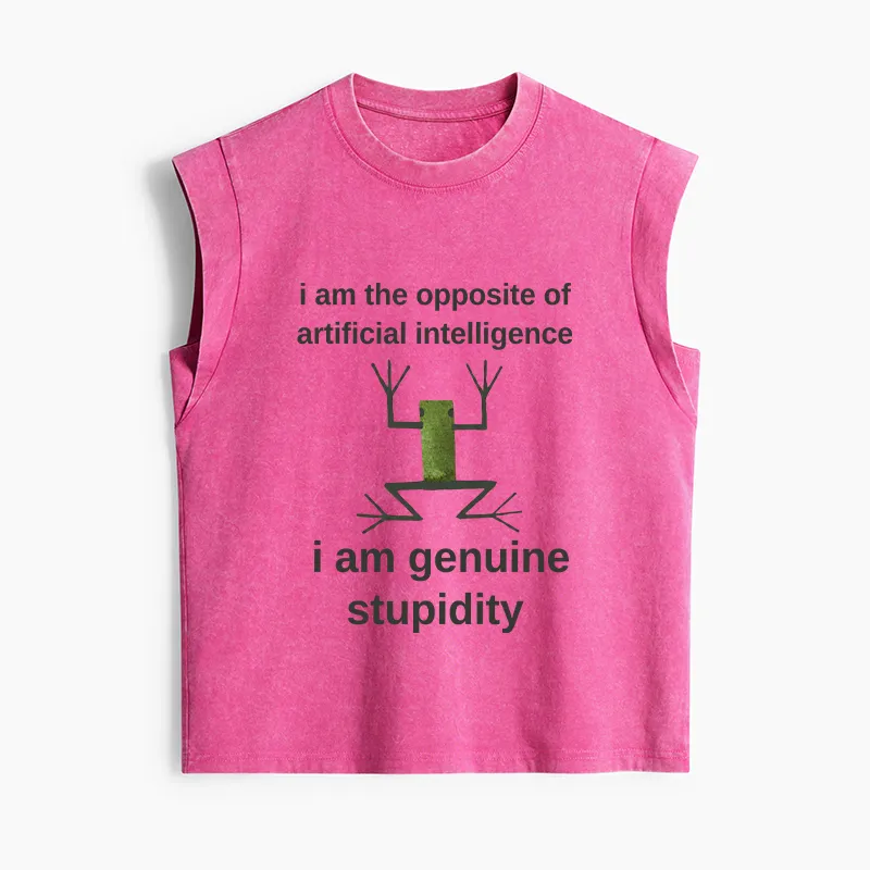 Tokyo-Tiger Genuine Stupidity Frog Meme Women's Washed Tank Tops