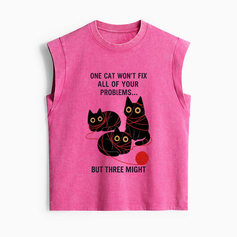Tokyo-Tiger Three Cats Fix All Problems Women's Washed Tank Tops