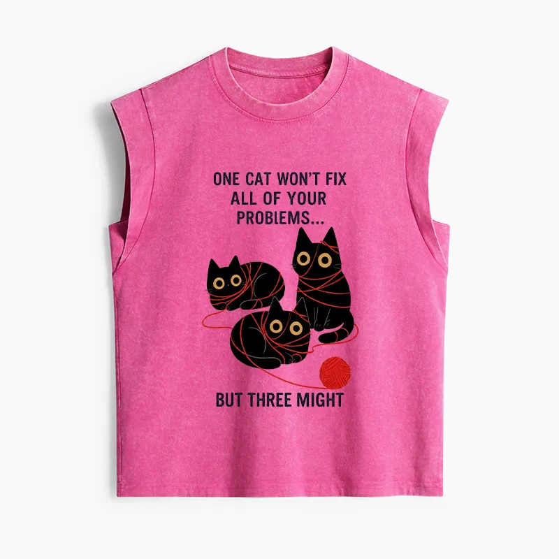 Tokyo-Tiger Three Cats Fix All Problems Women's Washed Tank Tops