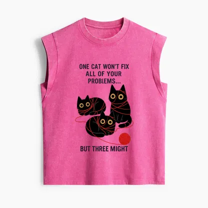 Tokyo-Tiger Three Cats Fix All Problems Women's Washed Tank Tops