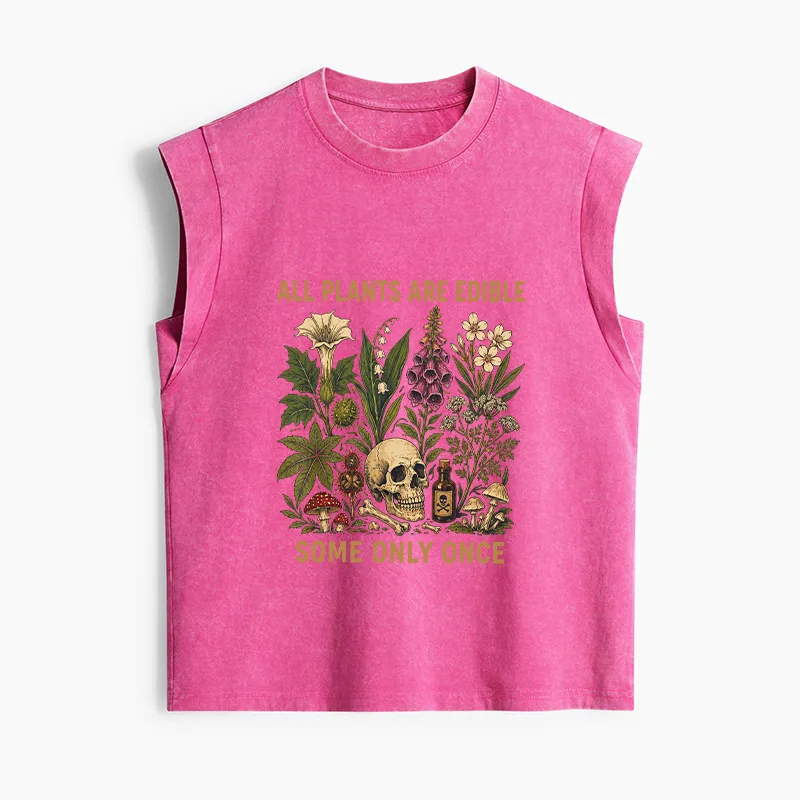 Tokyo-Tiger Edible Plants Some Only Once Joke Women's Washed Tank Tops