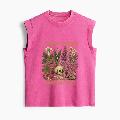 Tokyo-Tiger Edible Plants Some Only Once Joke Women's Washed Tank Tops