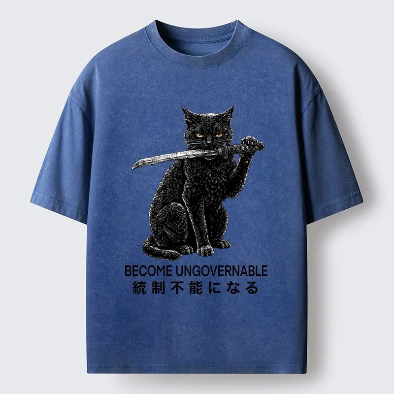 Tokyo-Tiger Black Cat Chaos Mode On Washed T-Shirt