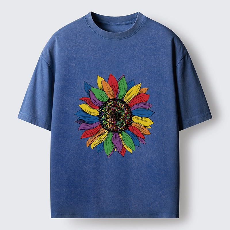 Tokyo-Tiger Rainbow Sunflower Pride Art Washed T-Shirt