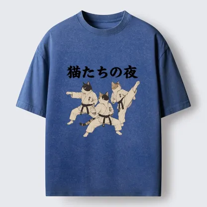 Tokyo-Tiger Funny Karate Cats Black Belt Meme Washed T-Shirt