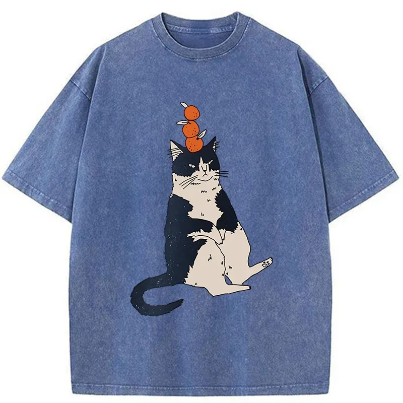 Tokyo-Tiger Cat With Orange On Head Washed T-Shirt