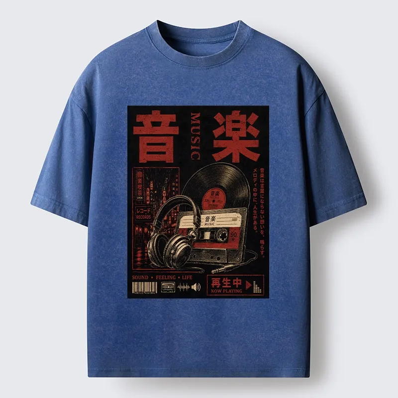 Tokyo-Tiger Retro Music Lovers Washed T-Shirt