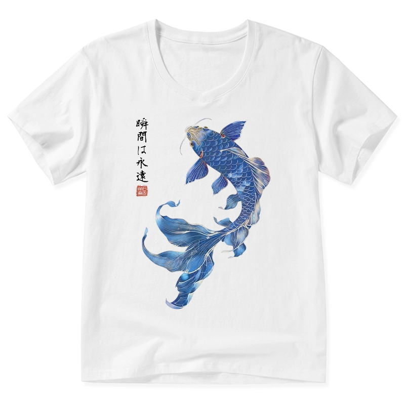 Tokyo-Tiger Lucky Blue Koi Fish Art V-Neck Classic T-Shirt