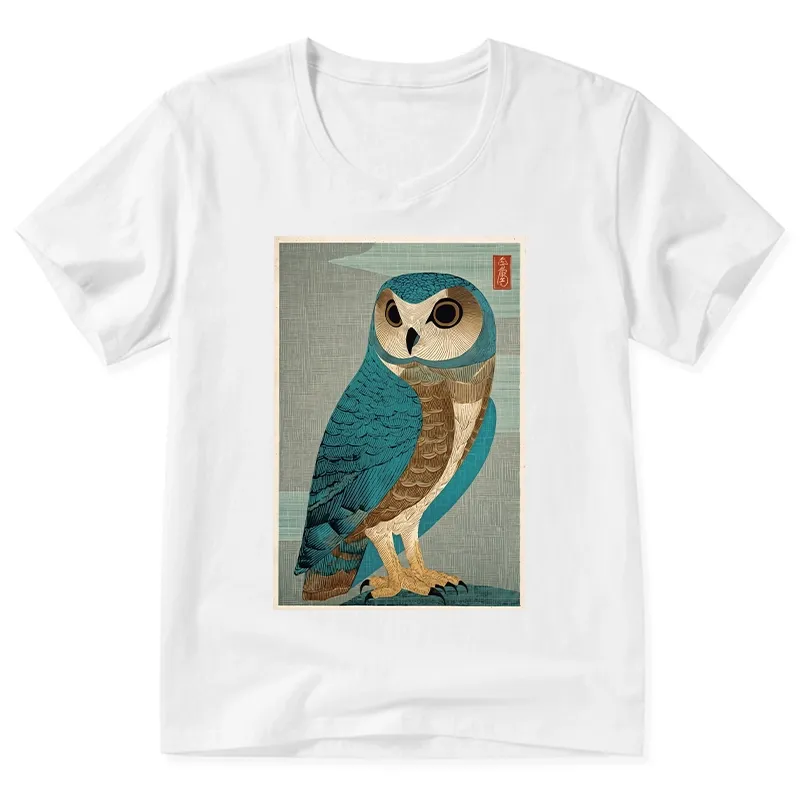 Tokyo-Tiger Vintage Owl Woodblock Art V-Neck Classic T-Shirt