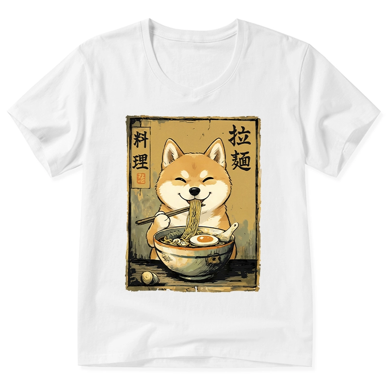 Tokyo-Tiger Happy Shiba Eating Ramen V-Neck Classic T-Shirt