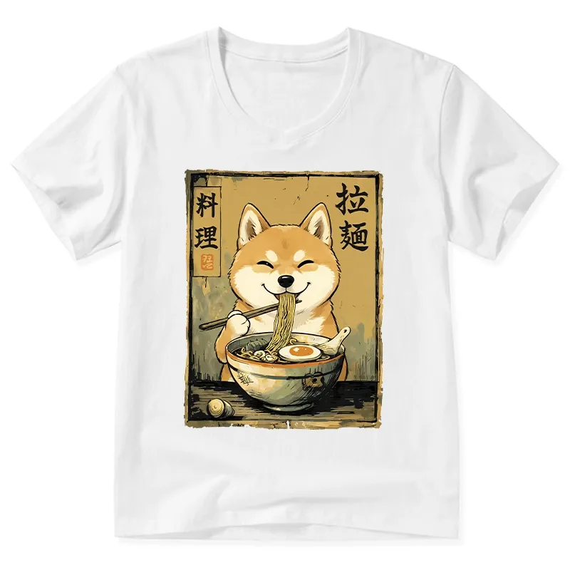 Tokyo-Tiger Happy Shiba Eating Ramen V-Neck Classic T-Shirt