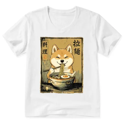 Tokyo-Tiger Happy Shiba Eating Ramen V-Neck Classic T-Shirt