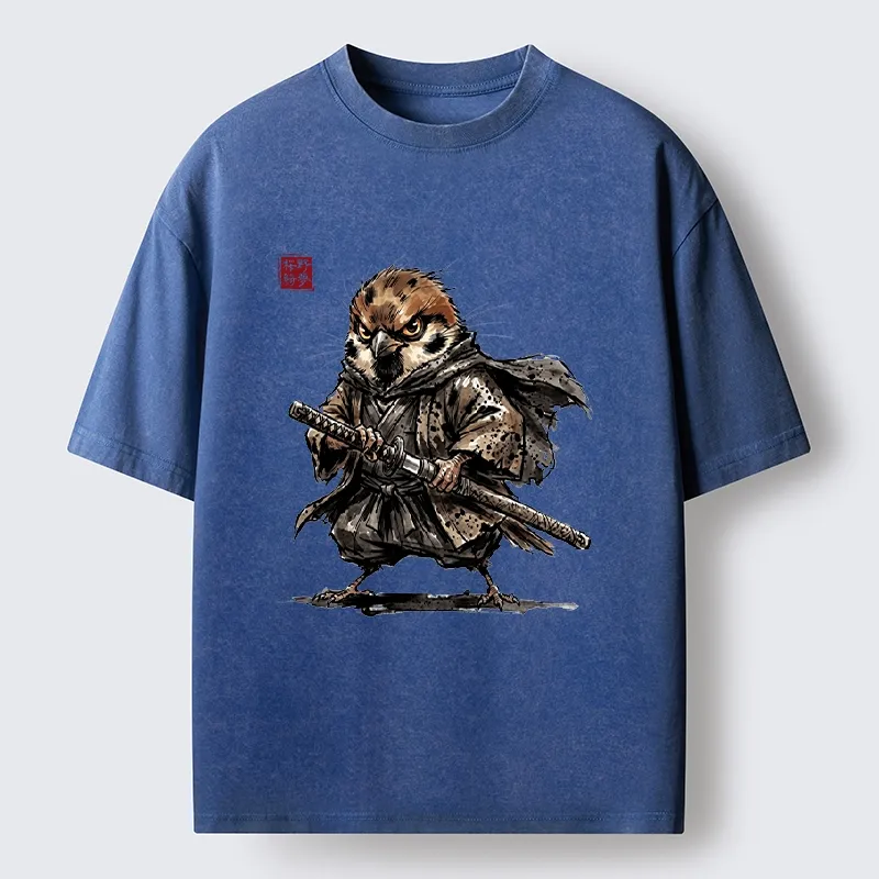 Tokyo-Tiger Sparrow Samurai Ready To Fight Washed T-Shirt