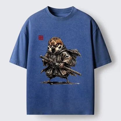 Tokyo-Tiger Sparrow Samurai Ready To Fight Washed T-Shirt