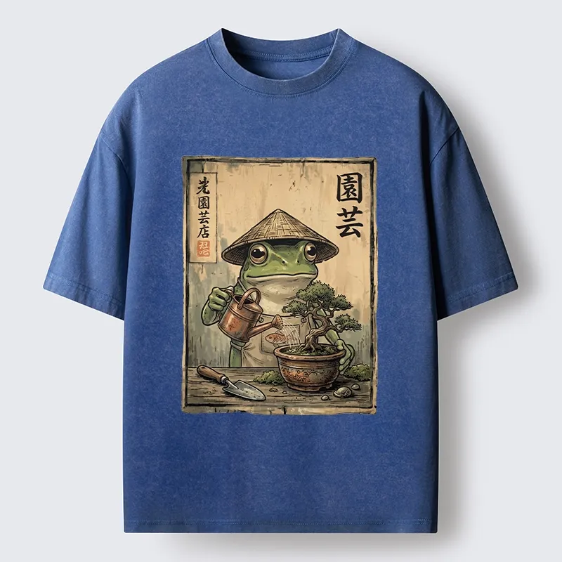 Tokyo-Tiger Frog Takes Good Care Of Bonsai Washed T-Shirt