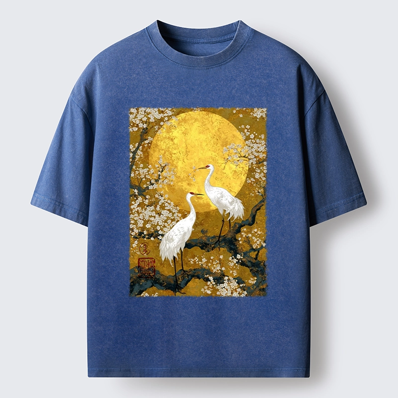 Tokyo-Tiger Traditional Japanese Crane Art Washed T-Shirt