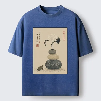 Tokyo-Tiger Turtle And Crane Traditional Art Washed T-Shirt