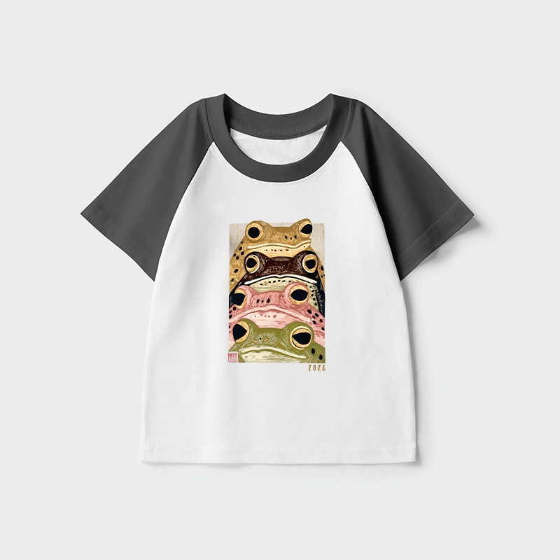Tokyo-Tiger Whimsical Multi Colored Frog Art Kids Raglan T-shirt