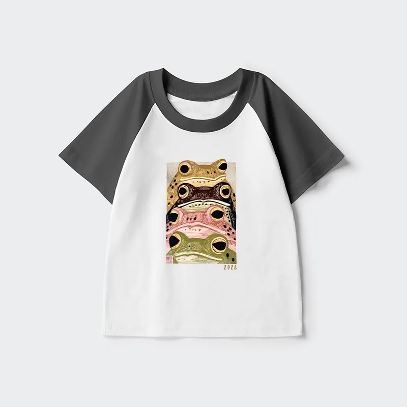 Tokyo-Tiger Whimsical Multi Colored Frog Art Kids Raglan T-shirt