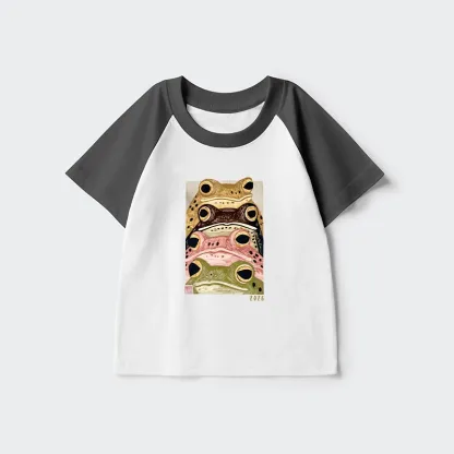 Tokyo-Tiger Whimsical Multi Colored Frog Art Kids Raglan T-shirt