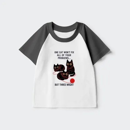 Tokyo-Tiger Three Cats Fix All Problems Kids Raglan T-shirt