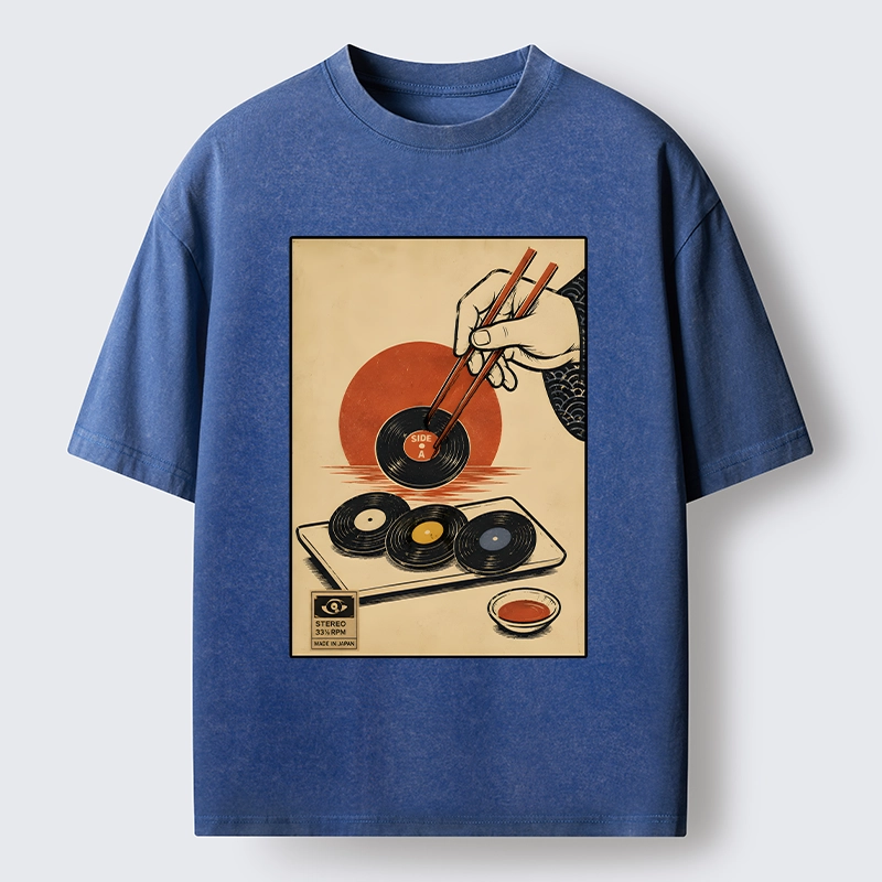 Tokyo-Tiger Chopsticks And Vinyl Sushi Art Washed T-Shirt