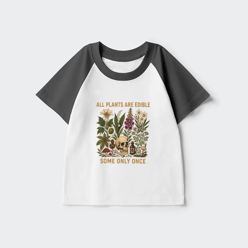 Tokyo-Tiger Edible Plants Some Only Once Joke Kids Raglan T-shirt