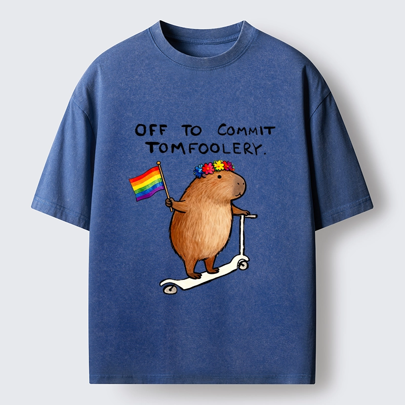 Tokyo-Tiger Pride Capybara On Scooter Meme Washed T-Shirt