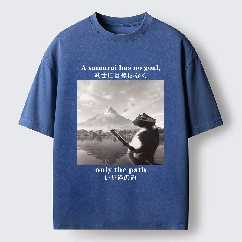 Tokyo-Tiger Samurai Cat At Mount Fuji Washed T-Shirt