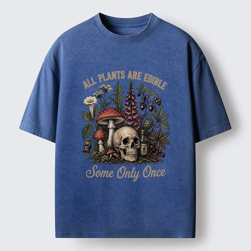 Tokyo-Tiger Poisonous Plants And Skull Dark Humor Washed T-Shirt