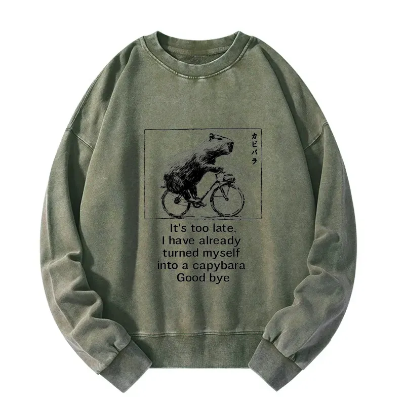 Tokyo-Tiger Funny Capybara Riding A Bicycle Washed Sweatshirt