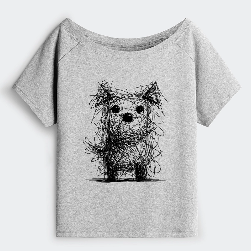 Tokyo-Tiger Scruffy Dog Chaos Art Off Shoulder T-Shirt