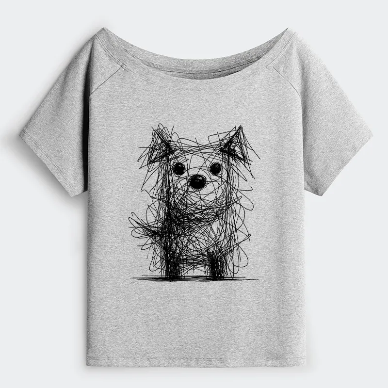 Tokyo-Tiger Scruffy Dog Chaos Art Off Shoulder T-Shirt