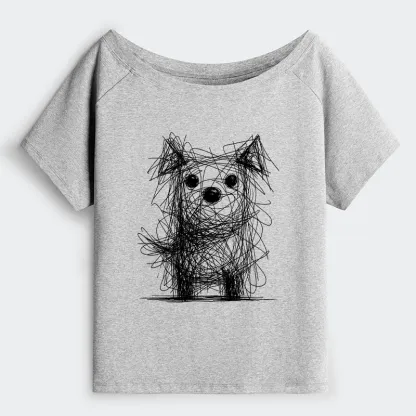 Tokyo-Tiger Scruffy Dog Chaos Art Off Shoulder T-Shirt