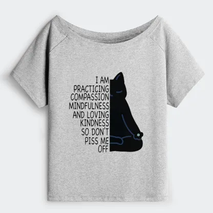 Tokyo-Tiger Calm Black Cat With Anger Issues Off Shoulder T-Shirt