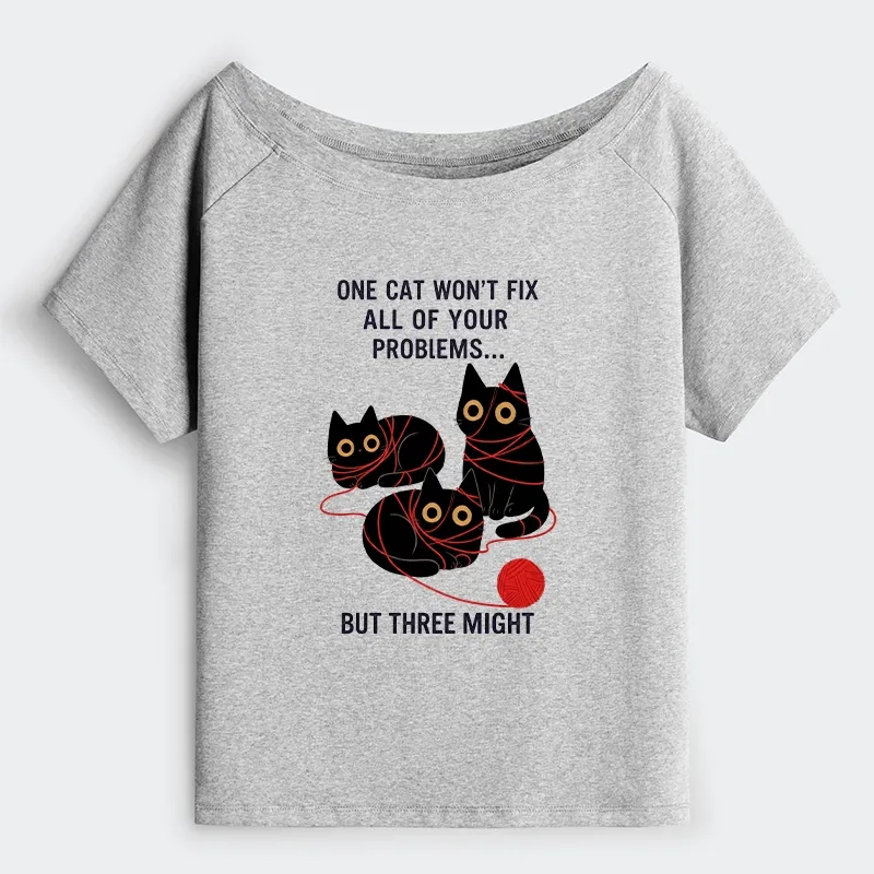 Tokyo-Tiger Three Cats Fix All Problems Off Shoulder T-Shirt