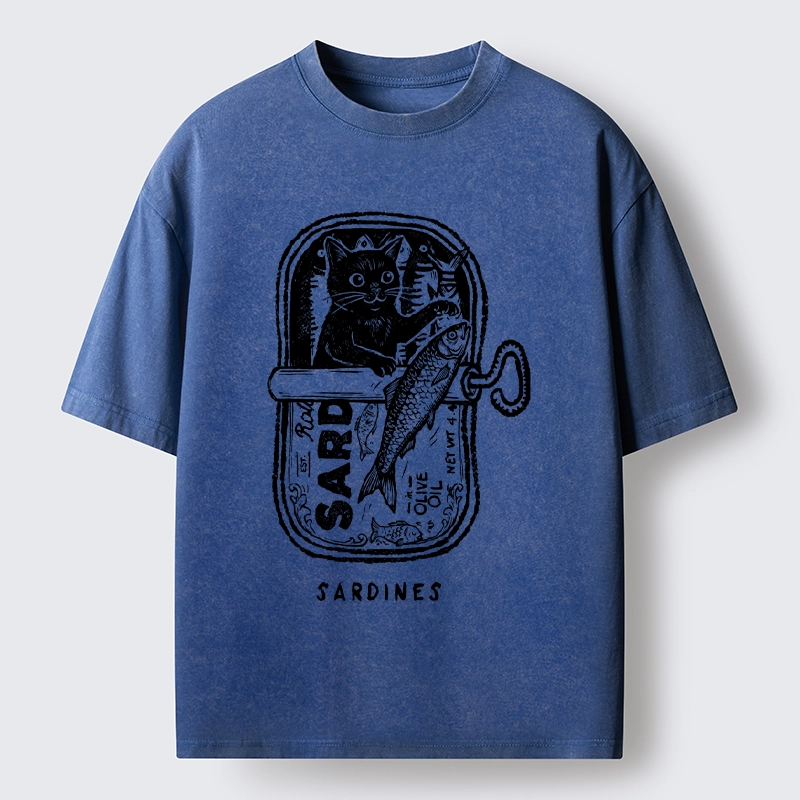 Tokyo-Tiger Black Cat Stuck In A Sardine Can Washed T-Shirt