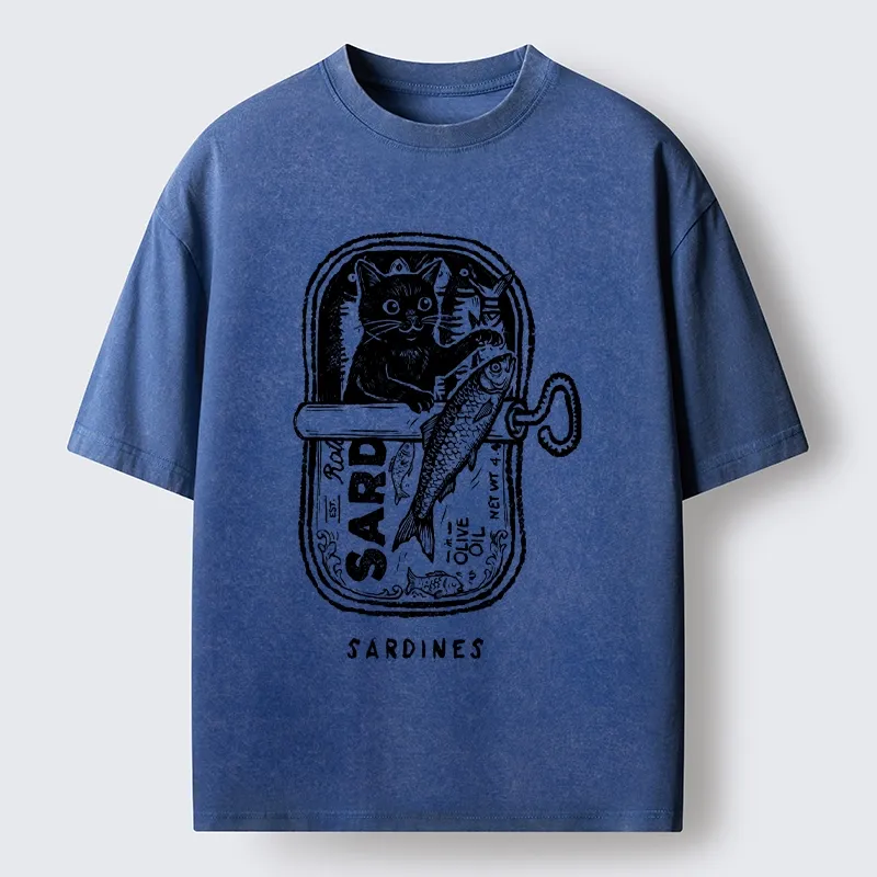 Tokyo-Tiger Black Cat Stuck In A Sardine Can Washed T-Shirt