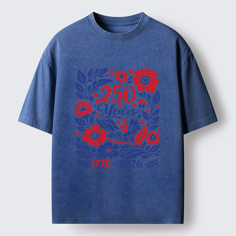 Tokyo-Tiger Floral 250 Years USA Celebration Washed T-Shirt