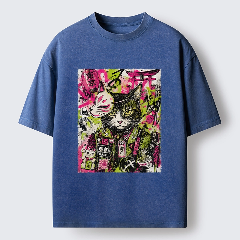 Tokyo-Tiger Funny Tokyo Street Cat Meme Art Washed T-Shirt